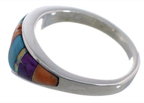 Sterling Silver Multicolor Inlay Ring Size 6-3/4 EX43906